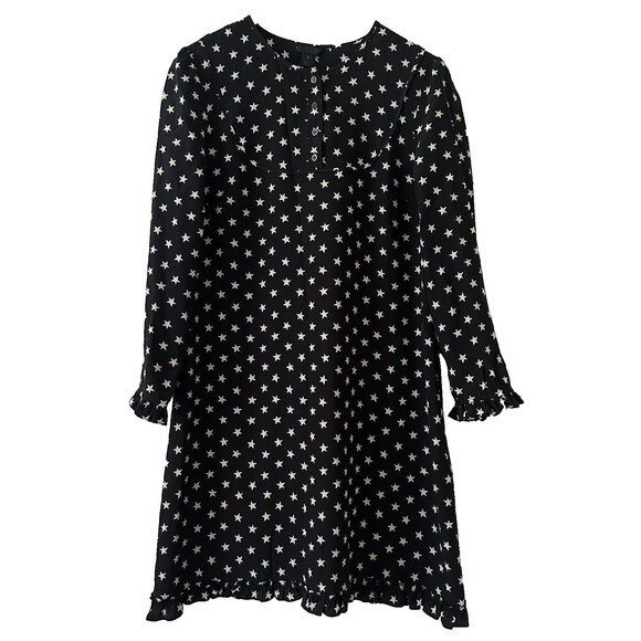 J.Crew Collection Star Print Dress Silk Black Long Sleeve H0085 Size 8 - Picture 1 of 16